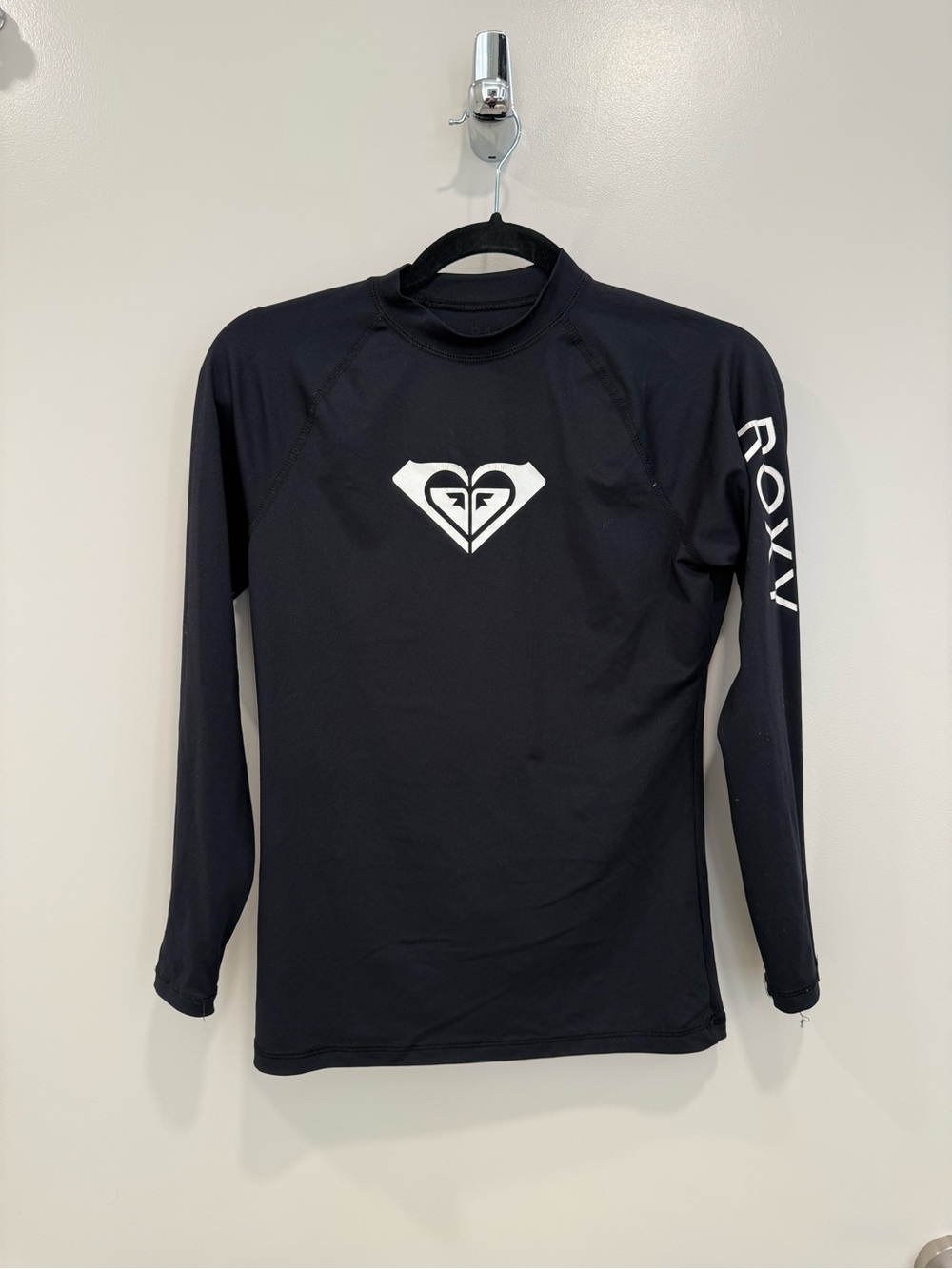 Roxy Black Long Sleeve Rash Guard with White Logo